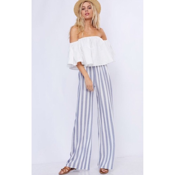 •LAST 1• Blue & White Striped Wide Leg Pants - Picture 2 of 8